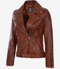 Womens Asymmetrical Moto Cognac Leather Jacket