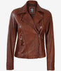 Cognac Asymmetrical Leather Biker Jacket Women