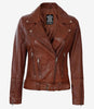 Womens Asymmetrical Moto Cognac Leather Jacket