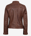 Womens Cognac Real Leather Motorcycle Jacket