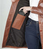 Women Long Cognac Leather Car Coat