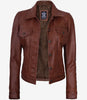 Womens Cognac Trucker Leather Jacket
