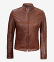 Womens Real Lambskin Leather Cognac Biker Jacket