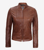 Womens Real Lambskin Leather Cognac Biker Jacket