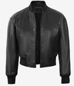 Womens Drop Shoulder Black Bomber Leather Jacket
