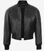 Womens Drop Shoulder Black Bomber Leather Jacket