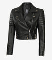 Women Asymmetrical Black Cropped Moto Leather Jacket
