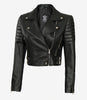Women Asymmetrical Black Cropped Moto Leather Jacket