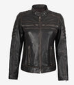 Womens Ruboff Brown Cafe Racer Style Leather Jacket
