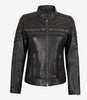 Womens Ruboff Brown Cafe Racer Style Leather Jacket