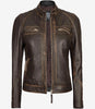 Womens Rub off Real Lambskin Leather Motorcycle Jacket