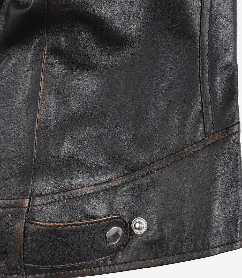 Womens Ruboff Brown Distressed Biker Leather Jacket