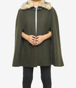 Womens Olive Green Wool Coat With Fur Collar