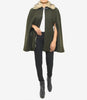 Womens Olive Green Wool Coat With Fur Collar