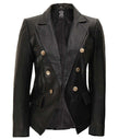 Double Breasted Black Leather Blazer Women