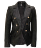 Double Breasted Black Leather Blazer Women