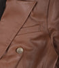 Double Breasted Cognac Leather Blazer Women