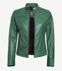 Womens Biker Racer Green Leather Jacket