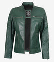 Womens Real Leather Green Biker Jacket