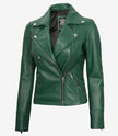 Womens Real Lambskin Leather Green Moto Jacket