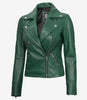 Womens Real Lambskin Leather Green Moto Jacket