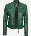 Womens Real Lambskin Leather Green Quilted Biker Jacket