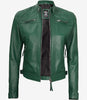 Womens Real Lambskin Leather Green Quilted Biker Jacket