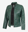 Womens Real Leather Green Biker Jacket