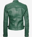 Womens Real Lambskin Leather Green Quilted Biker Jacket