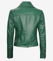 Womens Real Lambskin Leather Green Moto Jacket
