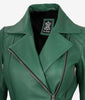 Womens Green Belted Moto Leather Jacket