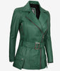 Womens Green Belted Moto Leather Jacket