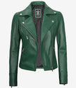 Womens Real Lambskin Leather Green Moto Jacket