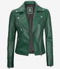 Womens Real Lambskin Leather Green Moto Jacket