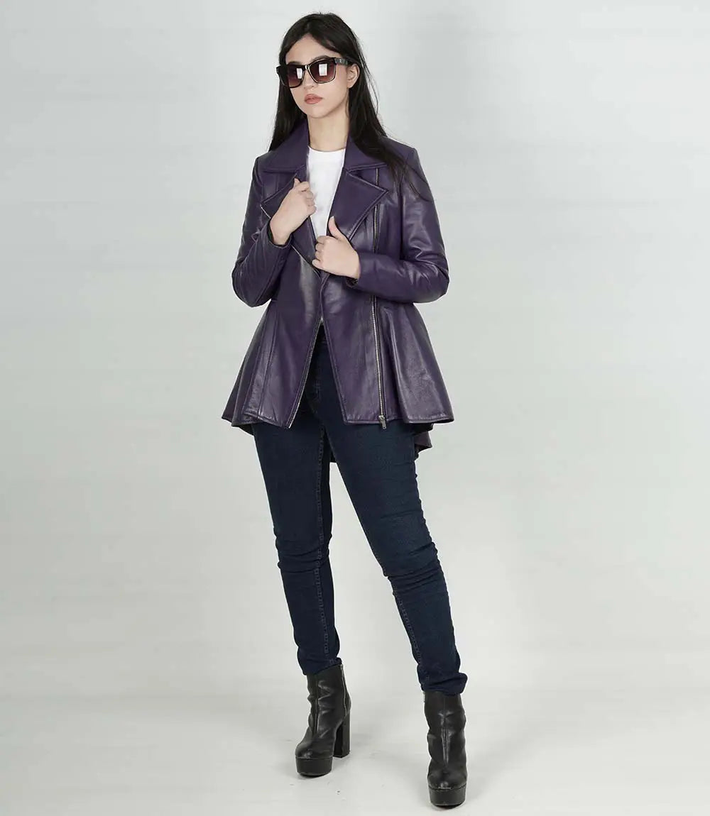 Womens Purple Leather Peplum Jacket