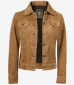 Womens Light Brown Suede Leather Trucker Jacket