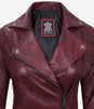 Womens Real Lambskin Leather Asymmetrical Maroon Moto Jacket