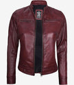 Womens Maroon Real Leather Moto Jacket