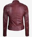 Womens Maroon Real Leather Moto Jacket