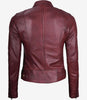 Womens Maroon Real Leather Moto Jacket