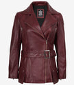 Womens Leather Burgundy Biker Jacket