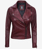 Womens Real Lambskin Leather Asymmetrical Maroon Moto Jacket