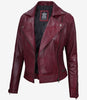 Womens Real Lambskin Leather Asymmetrical Maroon Moto Jacket