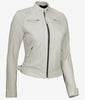 Womens Real Lambskin Leather White Quilted Biker Jacket