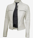 Womens Real Leather White Biker Jacket