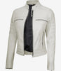 Womens Real Leather White Biker Jacket