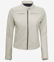 Womens Biker Racer White Leather Jacket