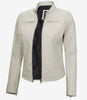 Womens Biker Racer White Leather Jacket