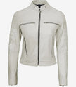 Womens Real Leather White Biker Jacket