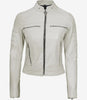 Womens Real Leather White Biker Jacket